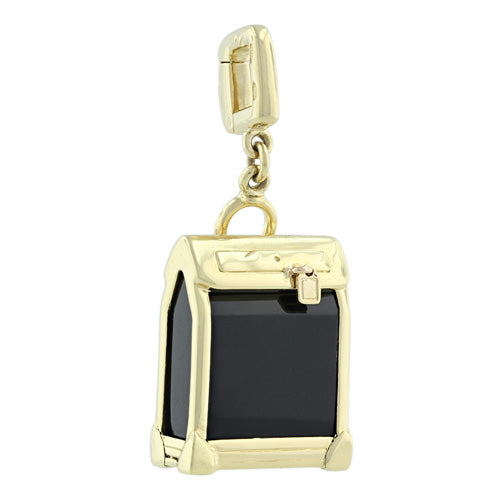 Gold and Onyx Steamer Bag Charm Pendant