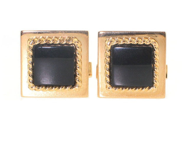 GORGEOUS LUXURY Pioneer Gold Plated BLACK ONYX CUFF LINKS Made in deals Italy.