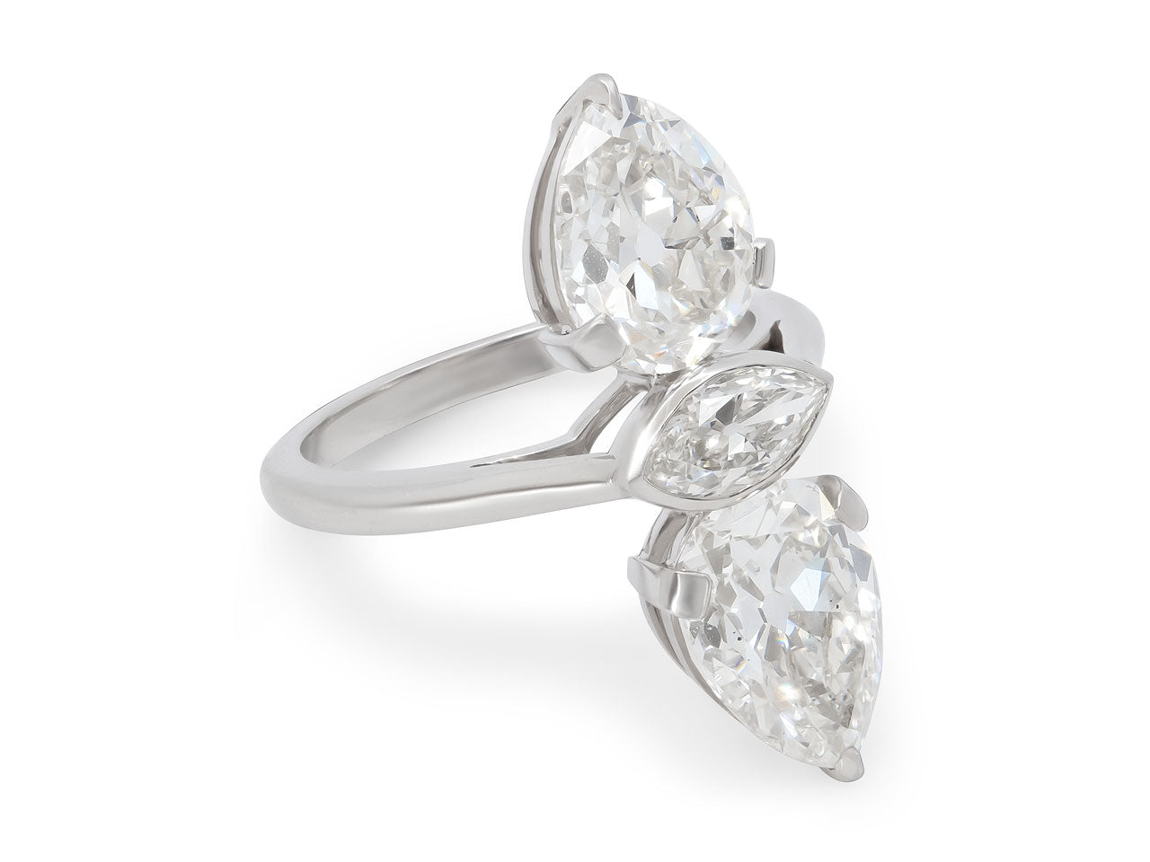 Beladora 'Bespoke' Twin Old-cut Pear and Marquise Diamond Ring in Platinum