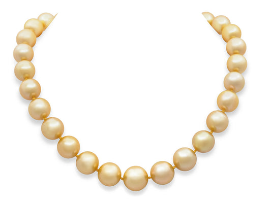 Golden South Sea Pearl Necklace with Diamond Clasp in 18K White Gold