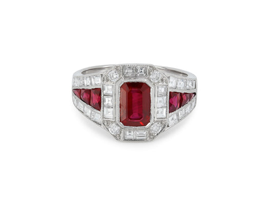Burma Ruby, Heated, and Diamond Ring in Platinum