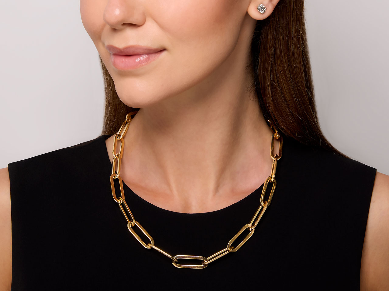 Italian 'Paperclip' Elongated Link Necklace in 18K Gold, 20 Inches, by Beladora