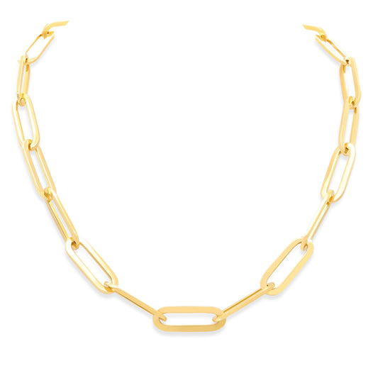 Italian 'Paperclip' Elongated Link Necklace in 18K Gold, 20 Inches, by Beladora