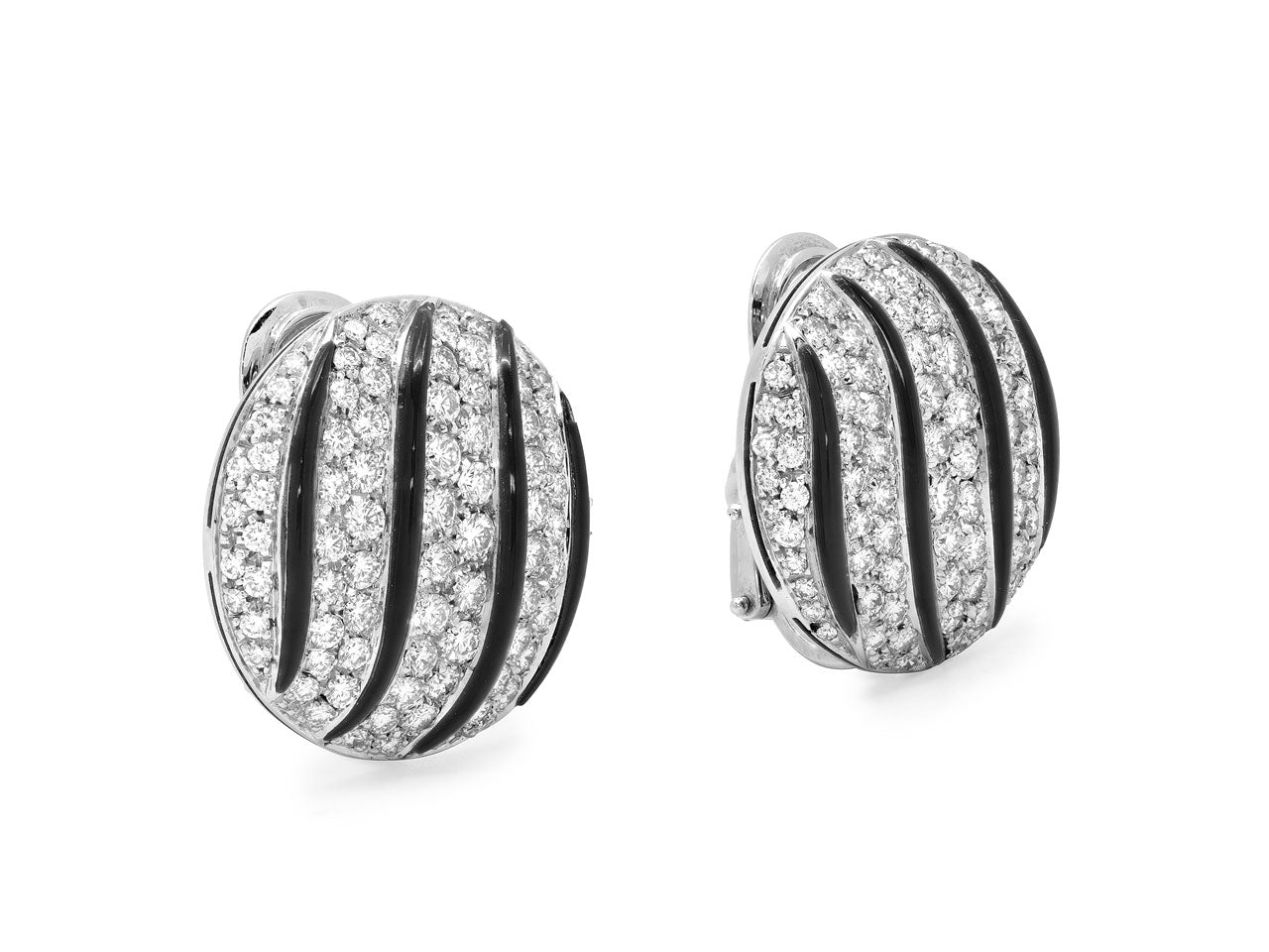 Diamond and Onyx Earrings in 18K White Gold