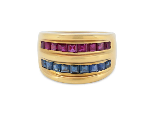 Ruby and Sapphire Ring in 18K Gold