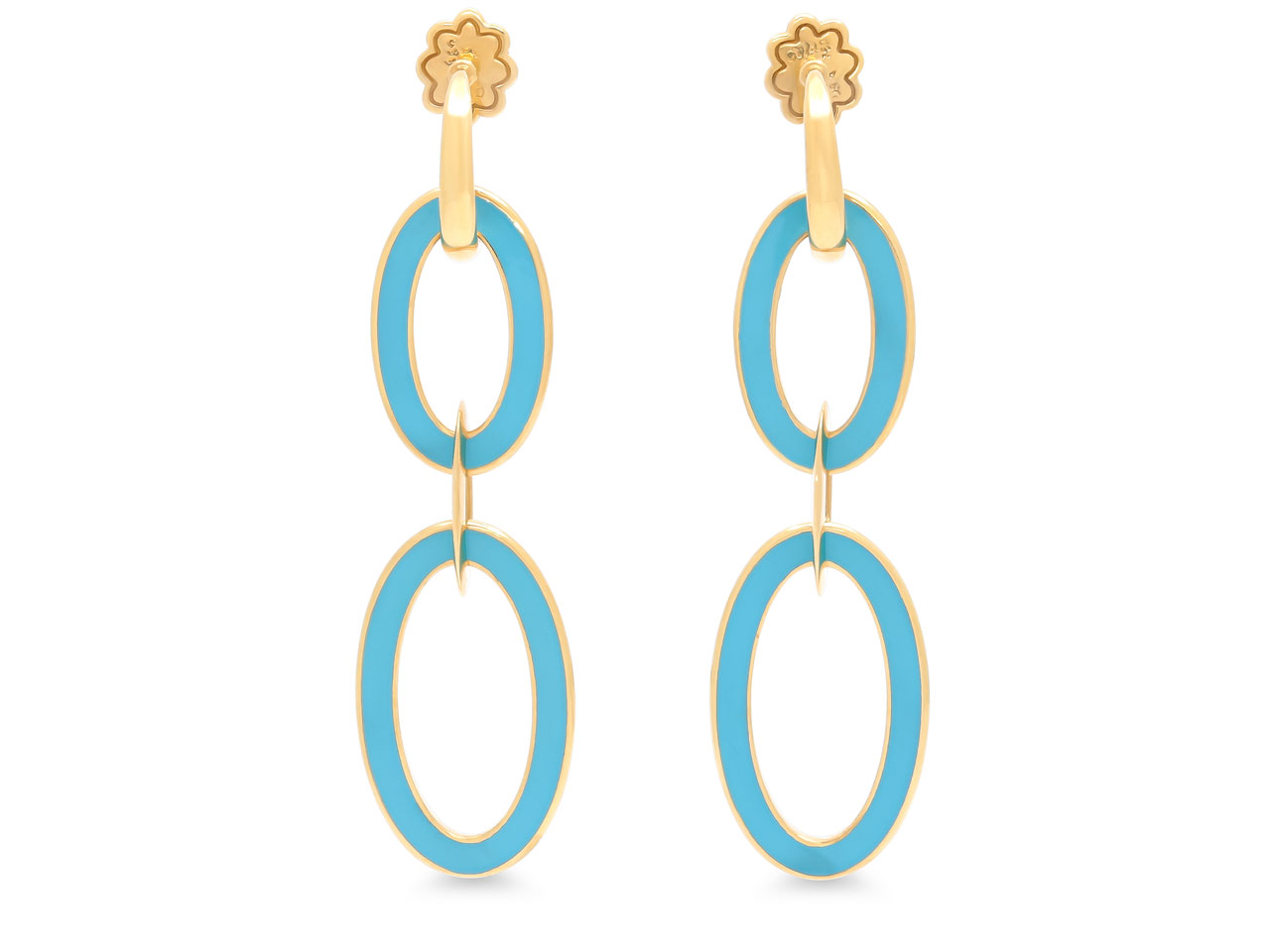 Turquoise Enamel Oval Link Earrings in 18K Gold