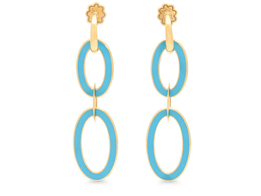 Turquoise Enamel Oval Link Earrings in 18K Gold