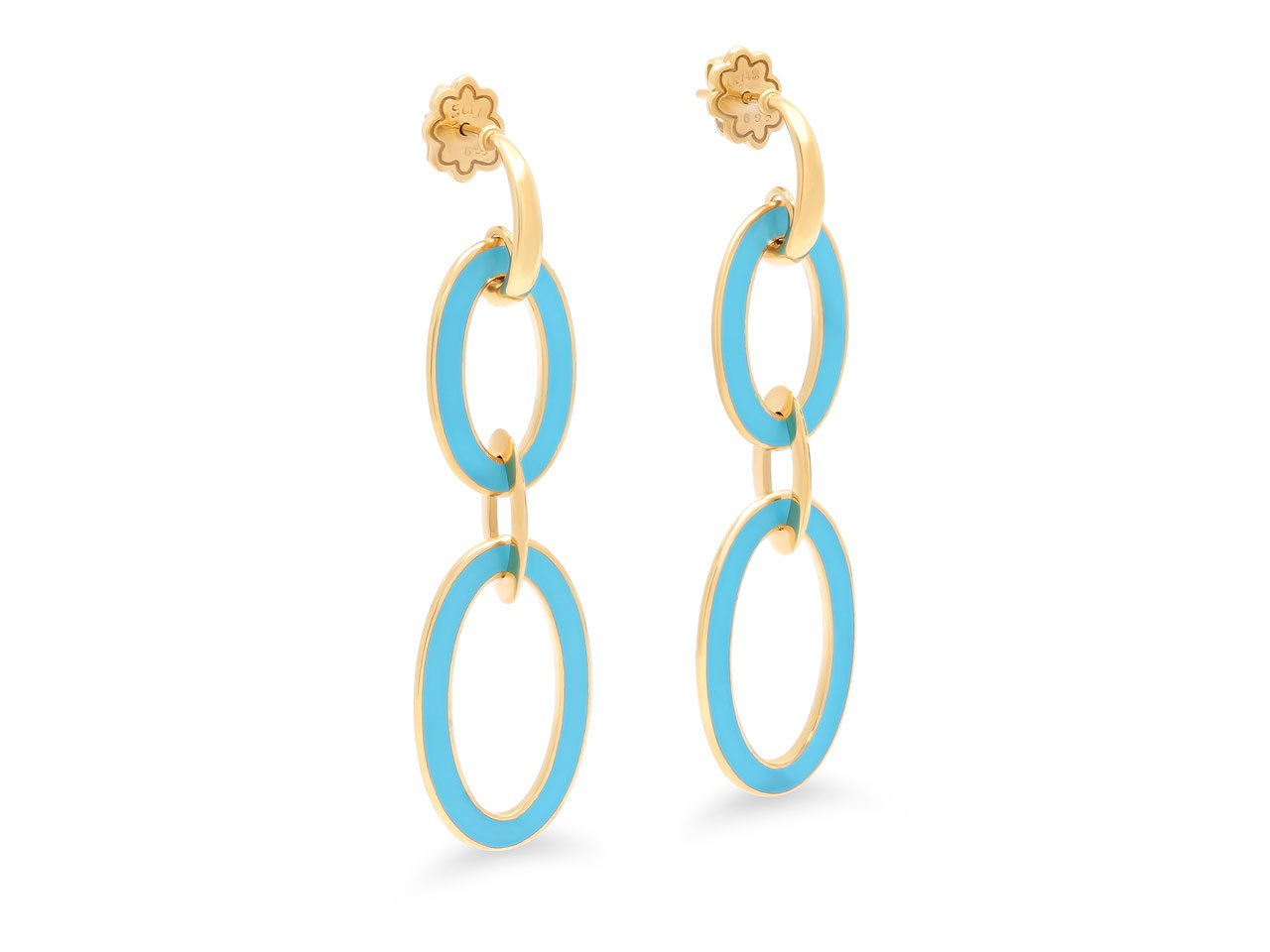 Turquoise Enamel Oval Link Earrings in 18K Gold