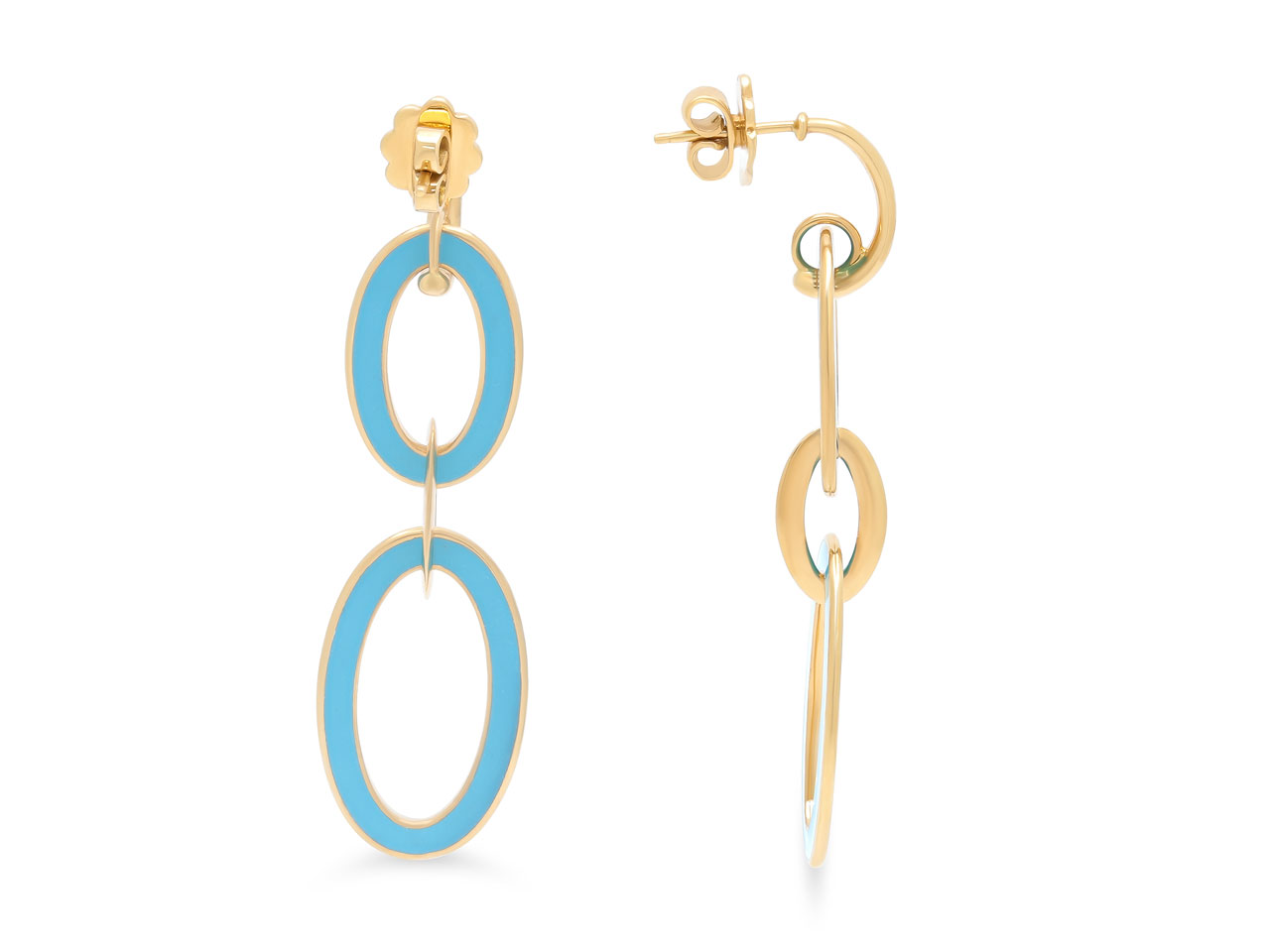 Turquoise Enamel Oval Link Earrings in 18K Gold