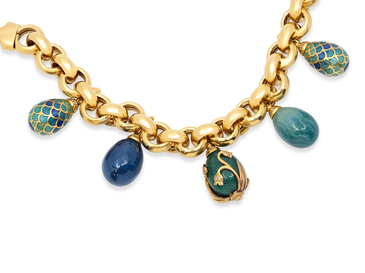 Enamel Egg Charm Bracelet in 18K Gold