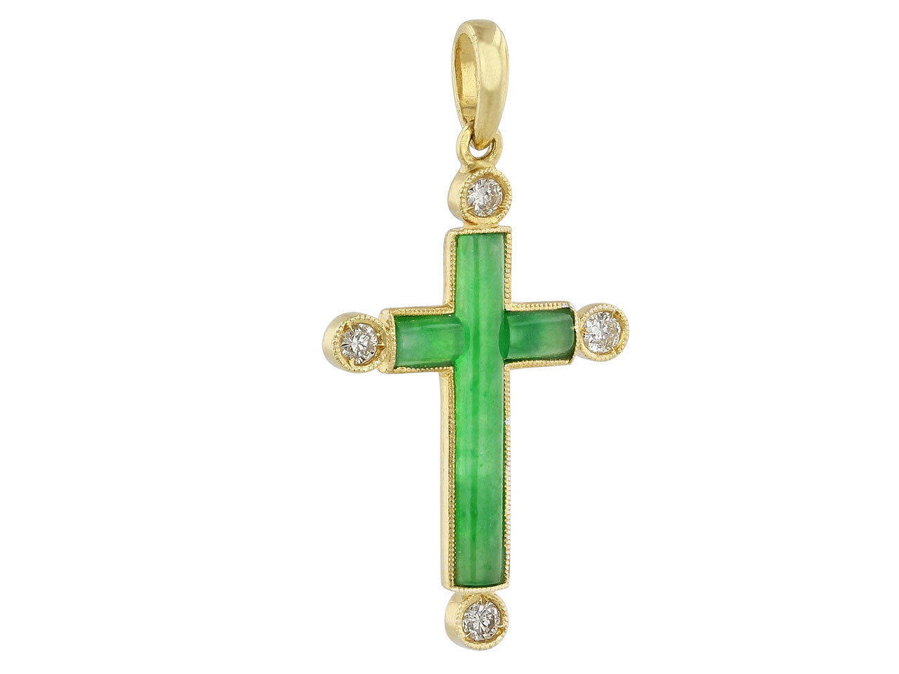 Jadeite and Diamond Cross Pendant in 18K