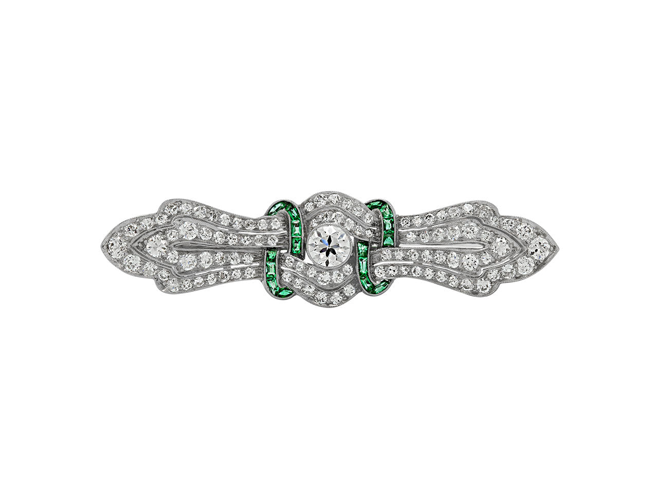 Art Deco Emerald and Diamond Brooch in Platinum