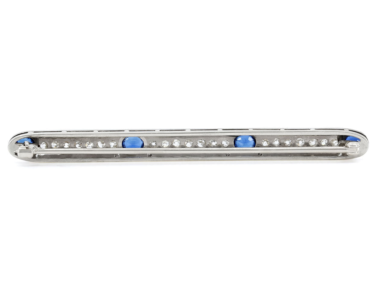 Antique Edwardian Sapphire and Diamond Bar Brooch in Platinum