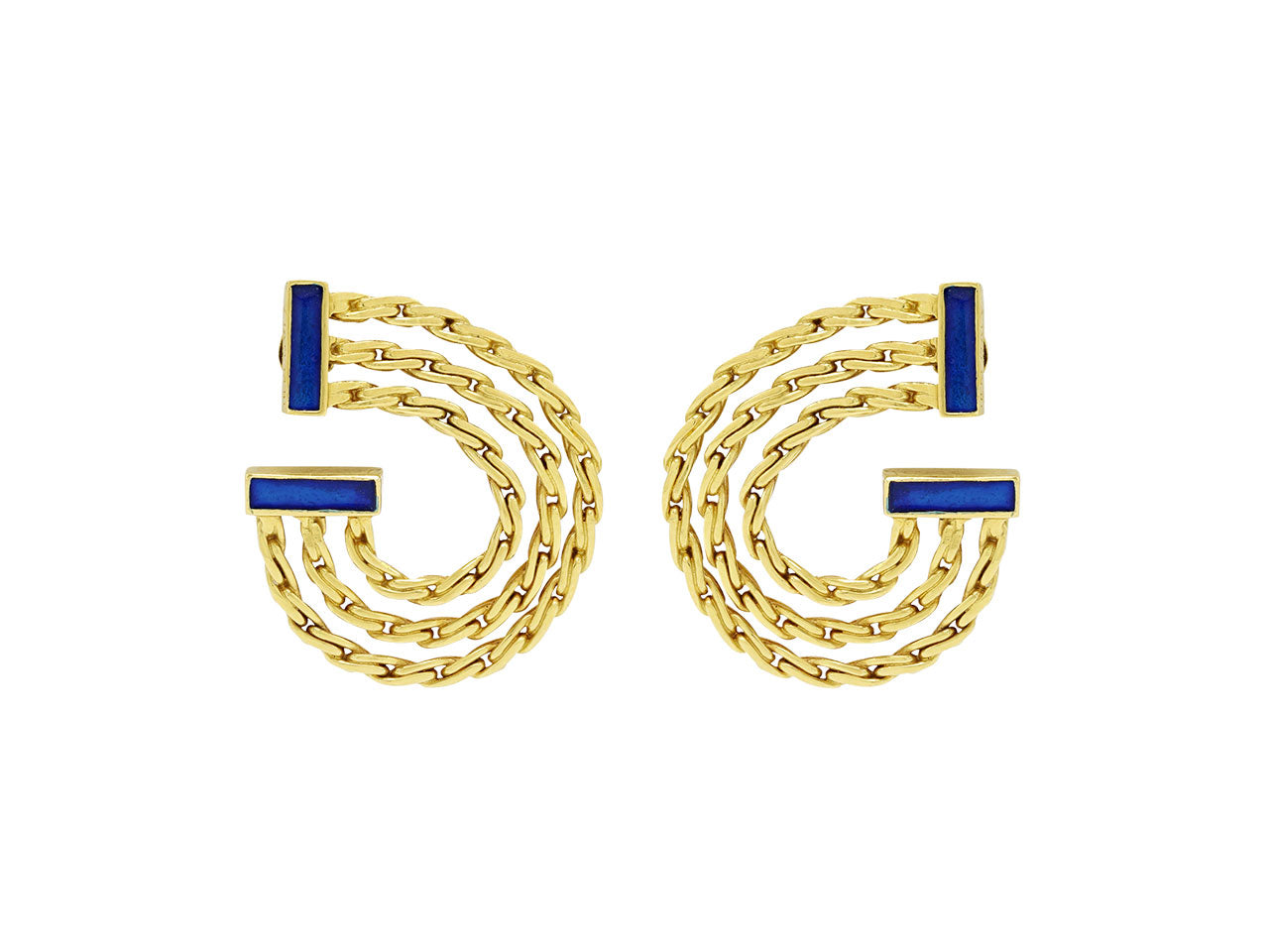 Buccellati Blue Enamel Earrings in 18K Gold