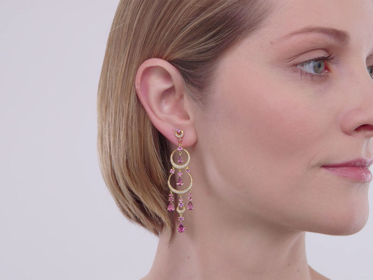 Pink Sapphire and Diamond Chandelier Earrings in 18K