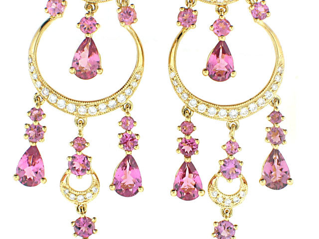 Pink Sapphire and Diamond Chandelier Earrings in 18K