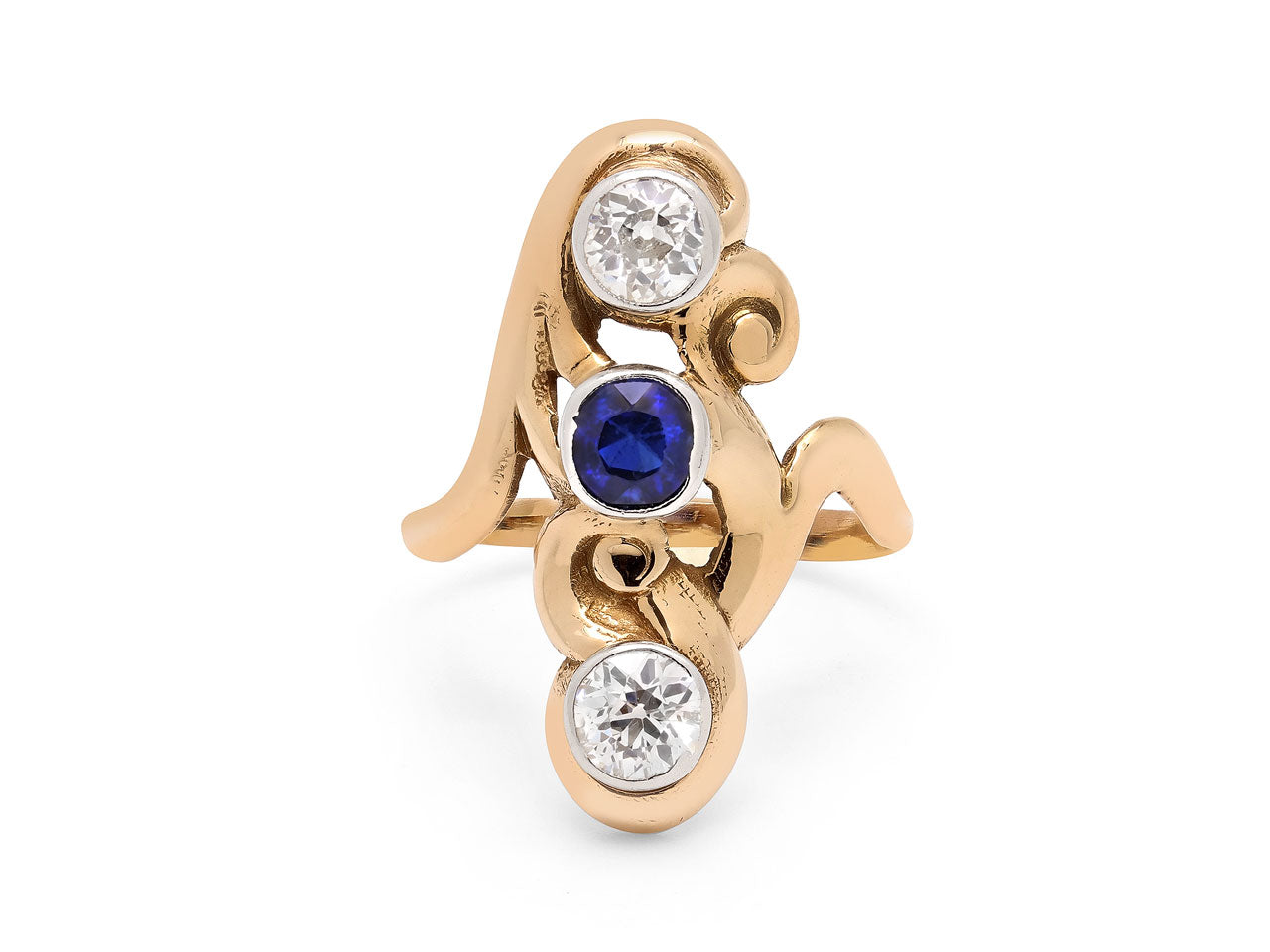 Antique Art Nouveau Sapphire and Diamond Ring in 14K Gold