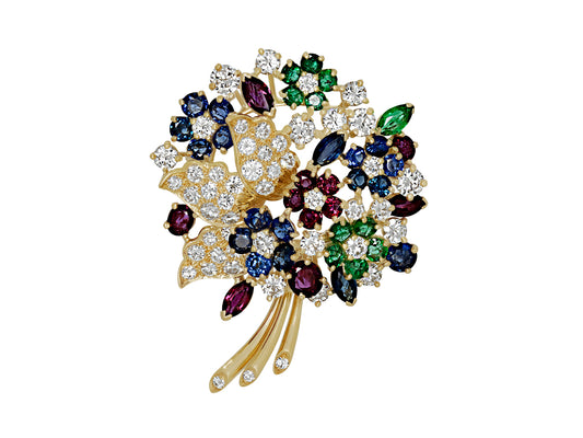 Oscar Heyman Gemstone Flower Brooch in 18K