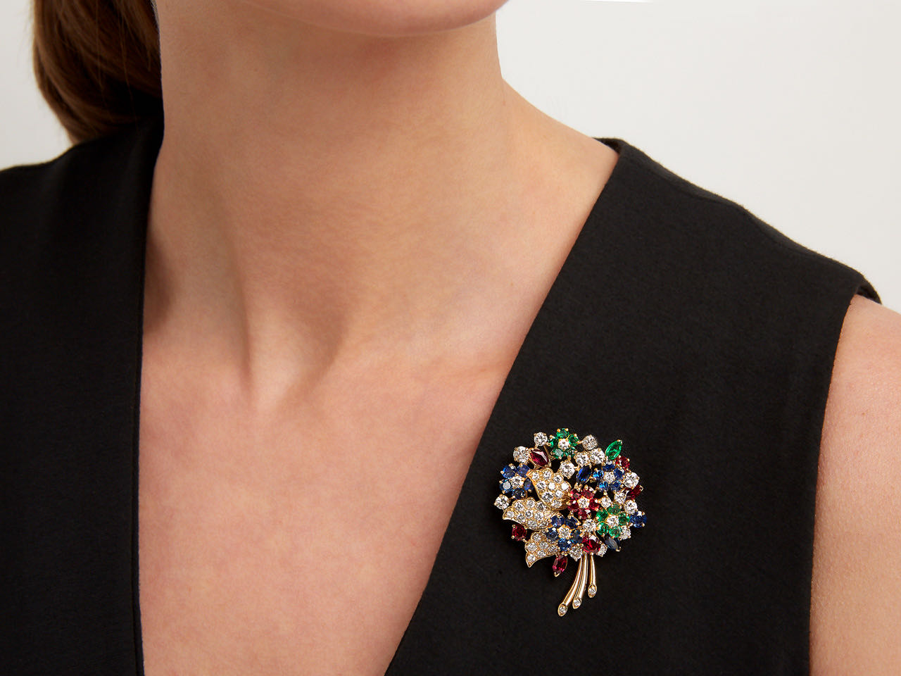 Oscar Heyman Gemstone Flower Brooch in 18K