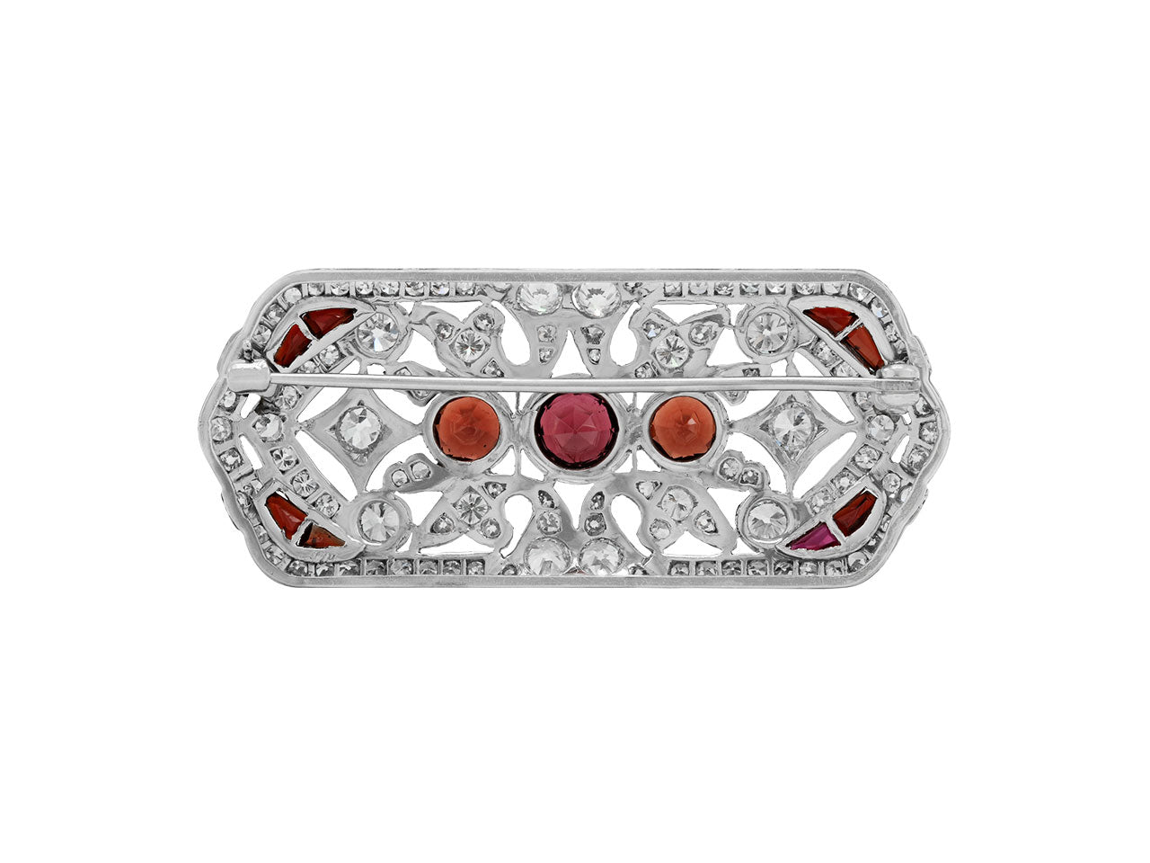 Art Deco Garnet and Diamond Brooch in Platinum