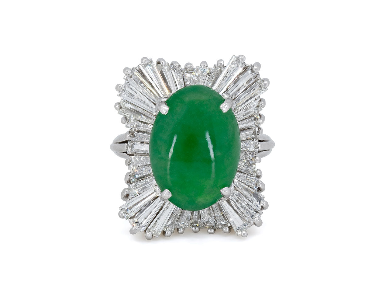 Mid-Century Green Jade and Diamond Ring in Platinum