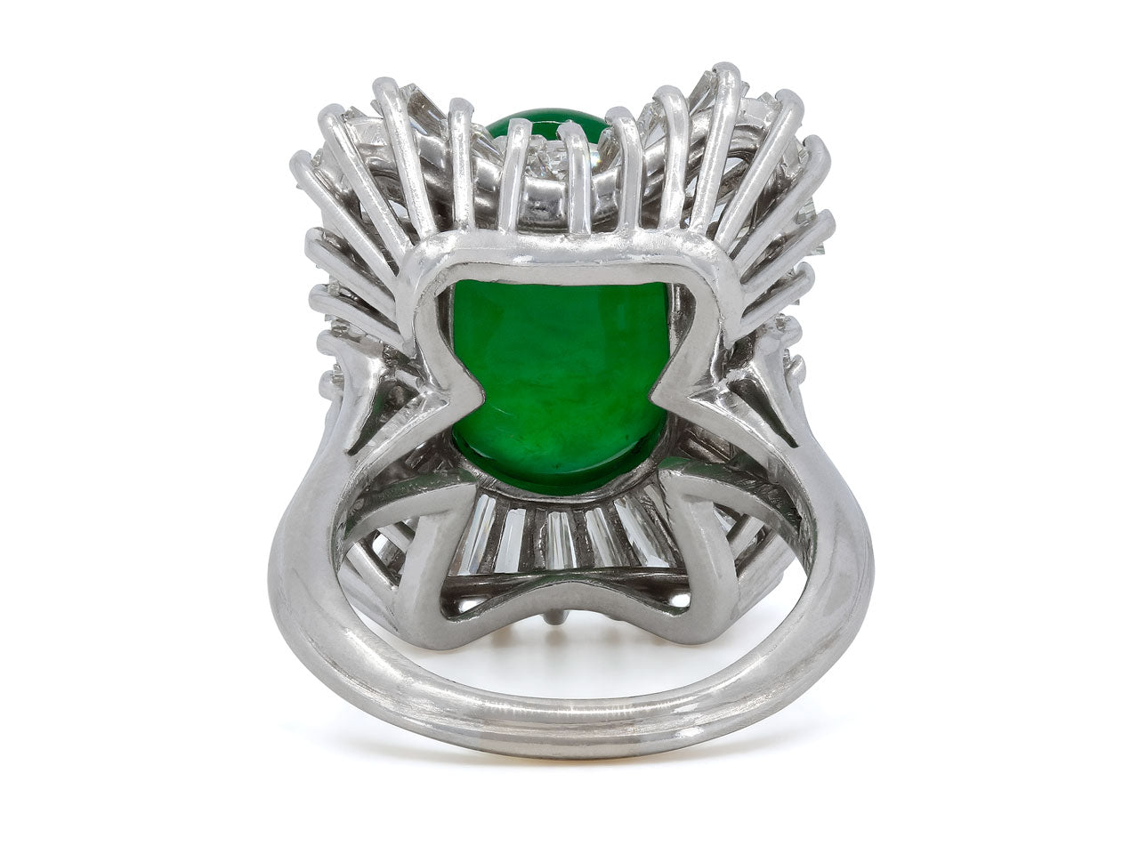 Mid-Century Green Jade and Diamond Ring in Platinum