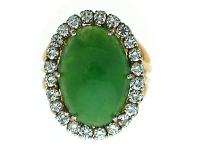 Green Jadeite and Diamond Ring in 18K Gold