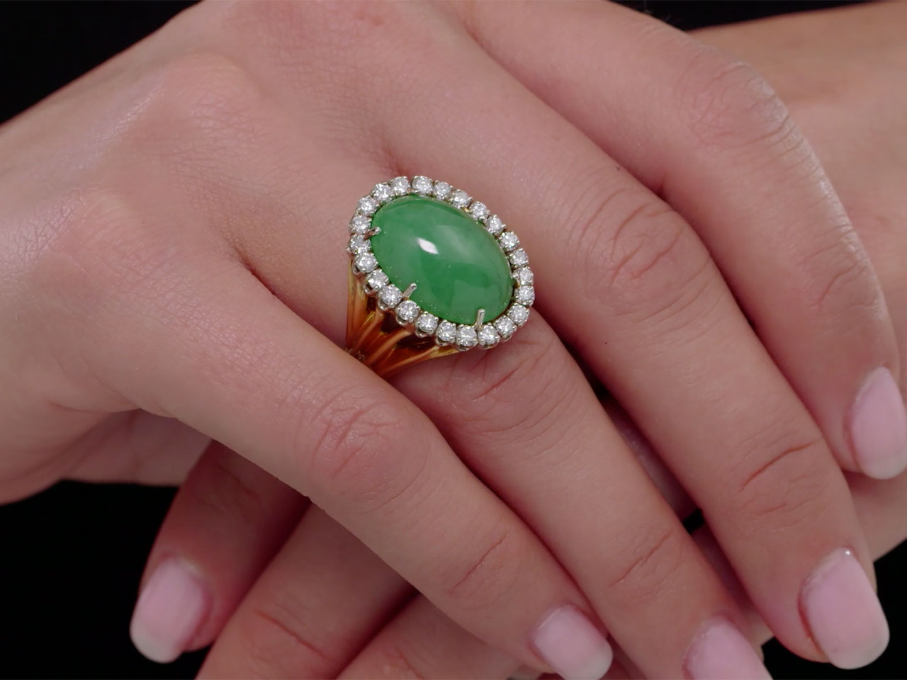 Green Jadeite and Diamond Ring in 18K Gold