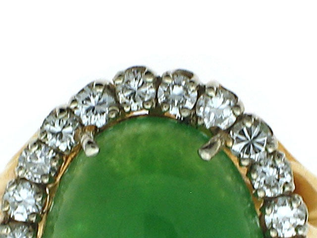 Green Jadeite and Diamond Ring in 18K Gold