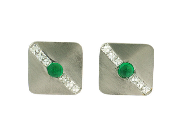 Art Deco Emerald and French-cut Diamond Cufflinks in Platinum