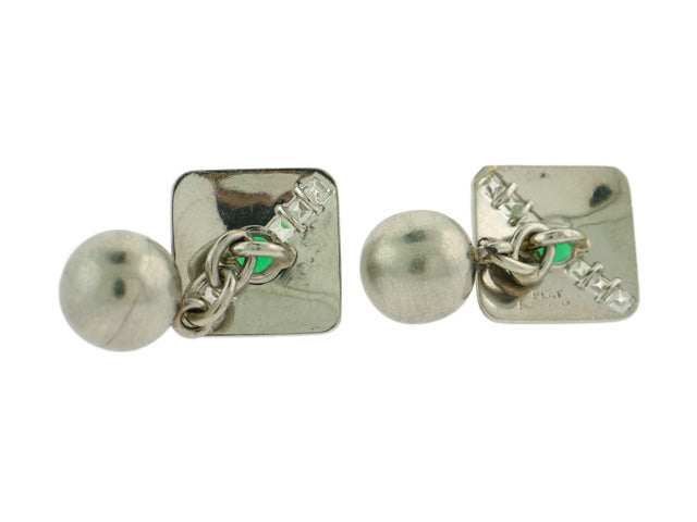 Art Deco Emerald and French-cut Diamond Cufflinks in Platinum