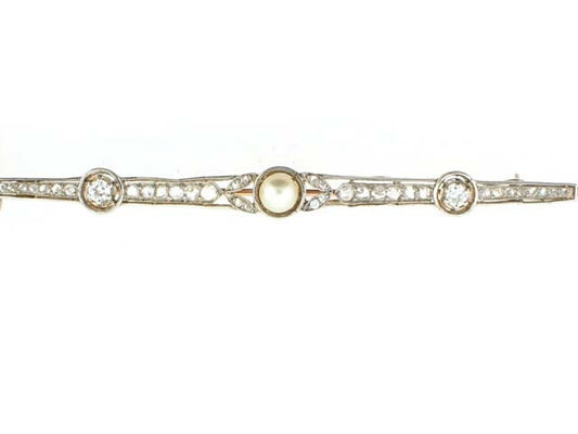 Antique Edwardian Diamond Bar Brooch in 18K and Platinum