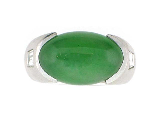 Jadeite and Diamond Ring in Platinum