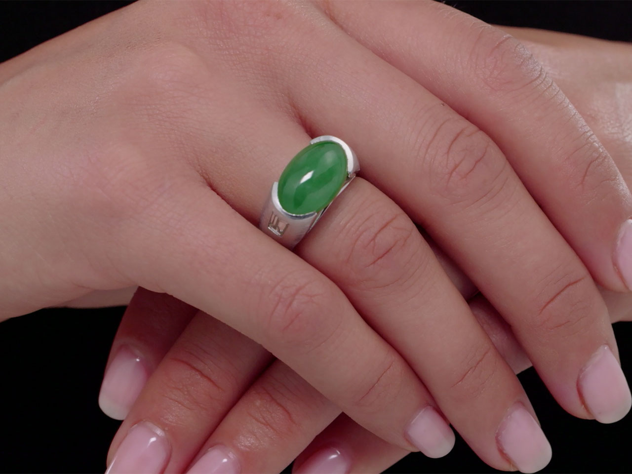 Jadeite and Diamond Ring in Platinum