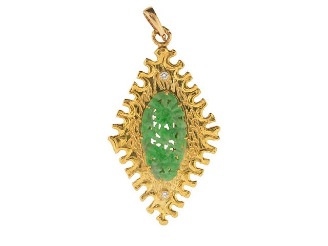 Carved Jadeite and Diamond Pendant in 22K Gold