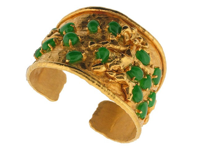 Jean Mahie Jade Cuff Bracelet in 22K Gold