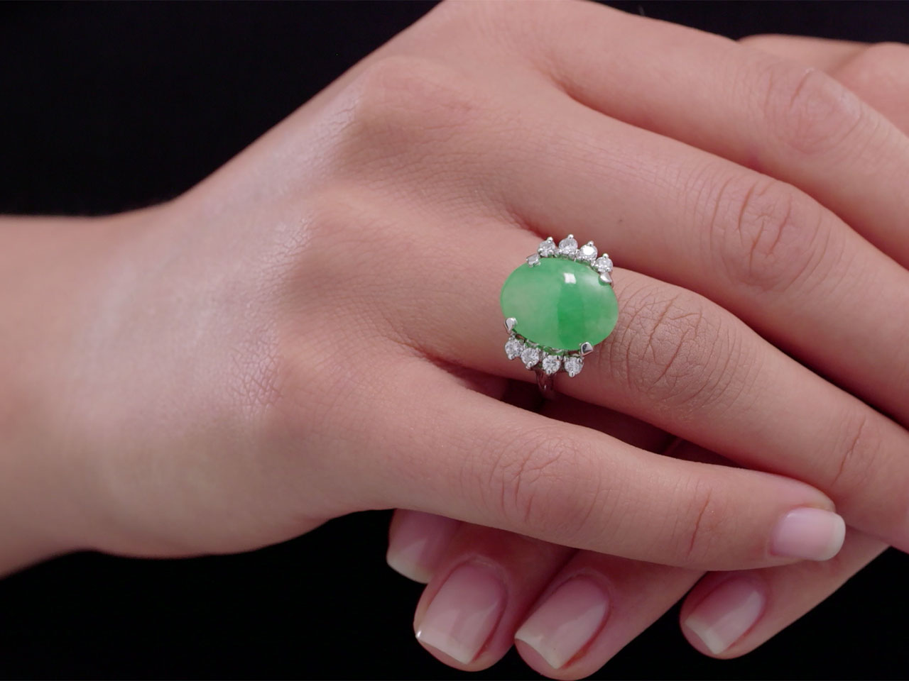 Jadeite and Diamond Ring in Platinum