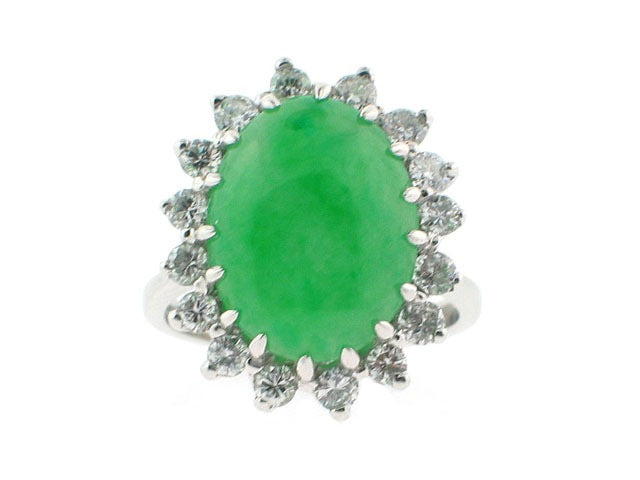 Mid-Century Jadeite and Diamond Ring in Platinum