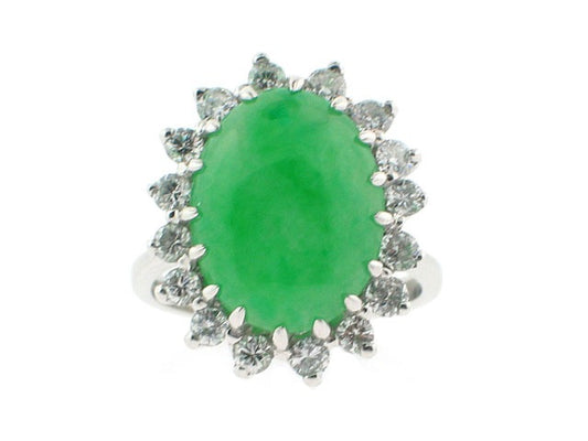 Mid-Century Jadeite and Diamond Ring in Platinum