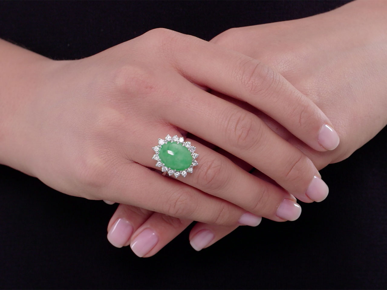 Mid-Century Jadeite and Diamond Ring in Platinum