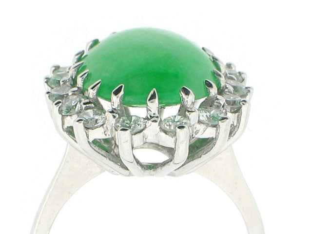 Mid-Century Jadeite and Diamond Ring in Platinum