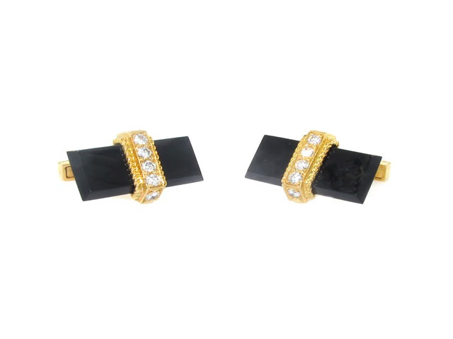 Charles Gold & Co. Onyx and Diamond Cufflinks in 18K