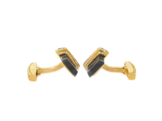 Charles Gold & Co. Onyx and Diamond Cufflinks in 18K