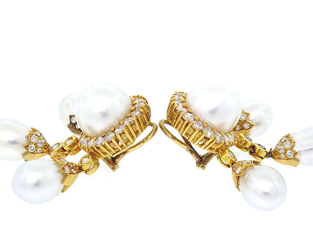 South Sea Pearl and Diamond Earrings in 18K