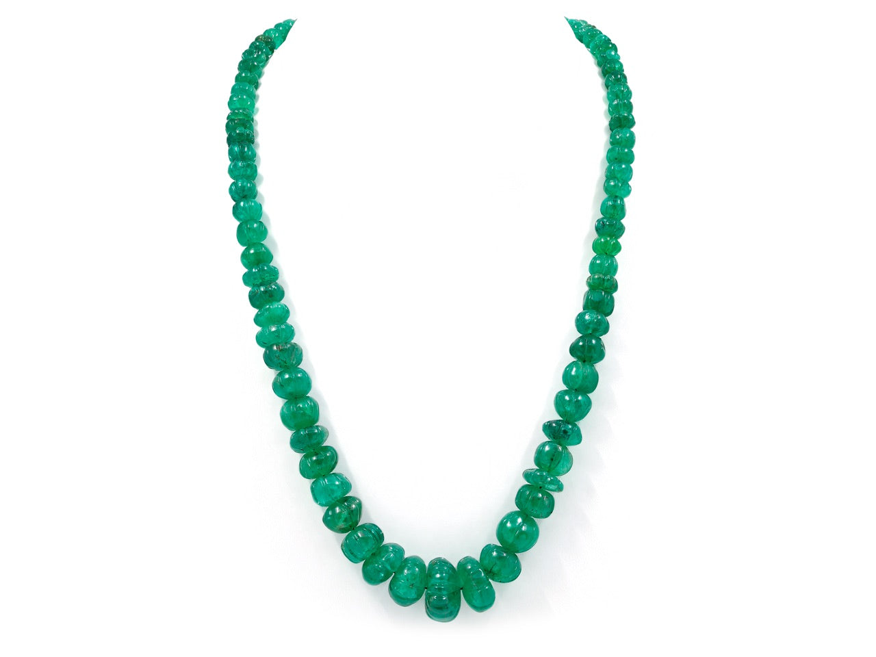 Emerald Bead Necklace with Diamond Flower Clasp in Platinum