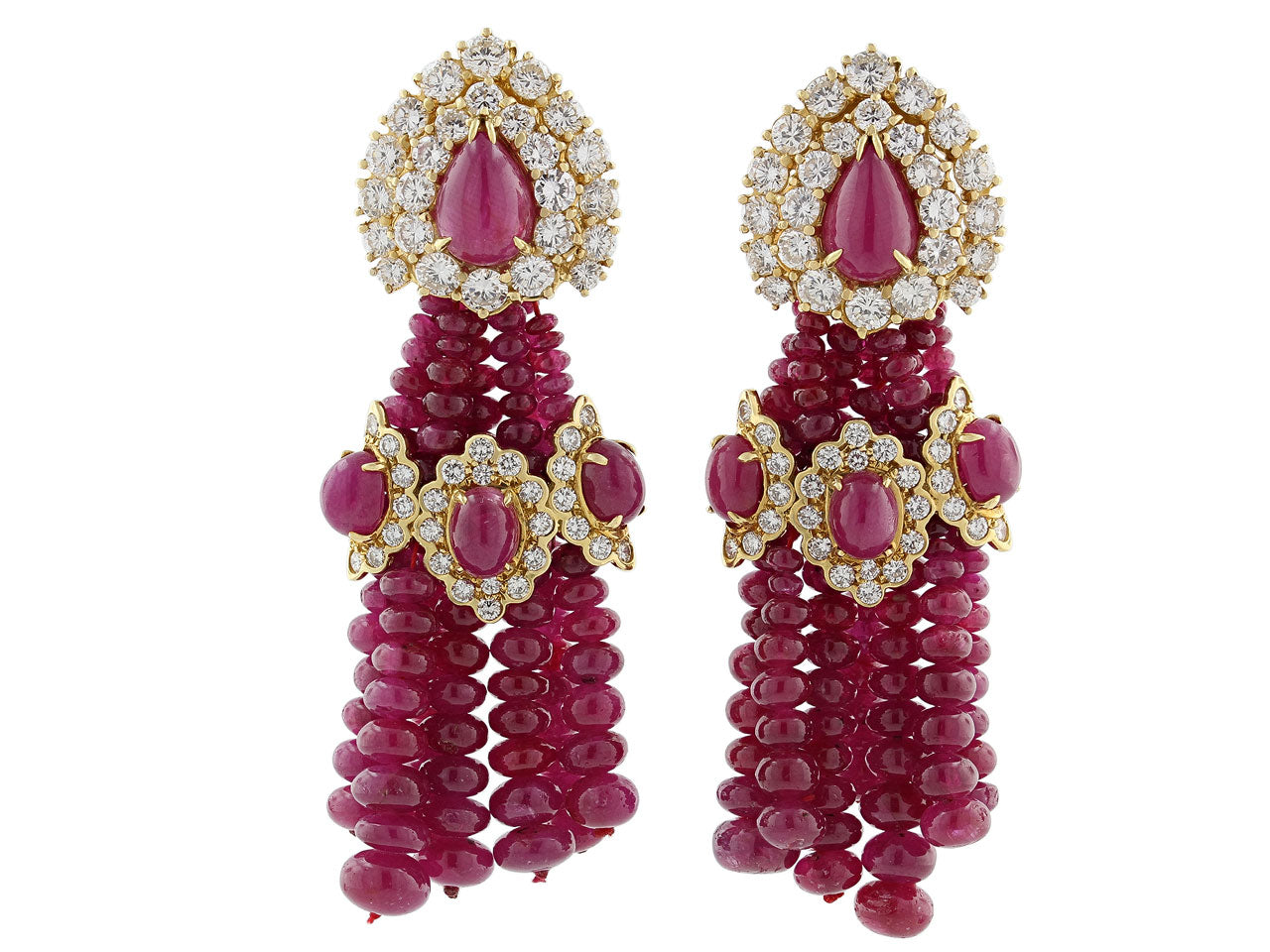 Ruby and Diamond Tassel Earrings and Necklace Set in 18K