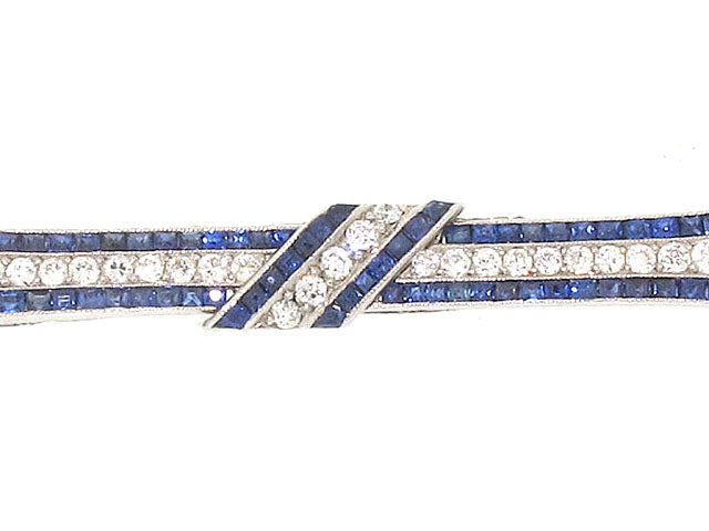 Art Deco Diamond and Sapphire Bow Brooch in Platinum