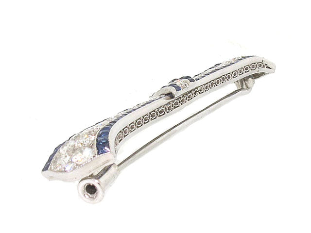 Art Deco Diamond and Sapphire Bow Brooch in Platinum