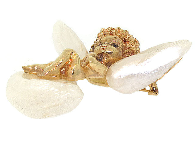 Ruser Angel Sitting On Cloud Brooch in 14K