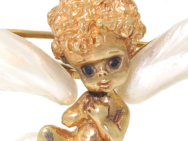 Ruser Angel Sitting On Cloud Brooch in 14K